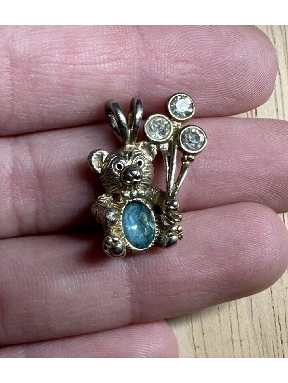 Vintage Signed AVON Teddy Bear Blue Birthstone Pendant Charm Teddy Balloons